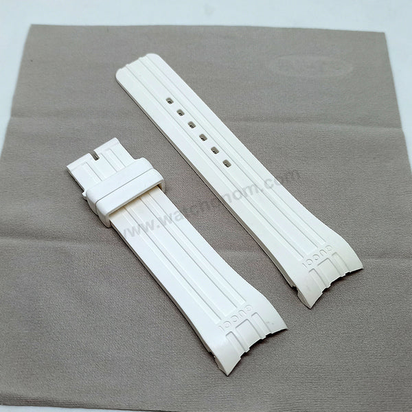 Fits/For Gucci - 23mm White Rubber Replacement Curved End Watch Band Strap Belt