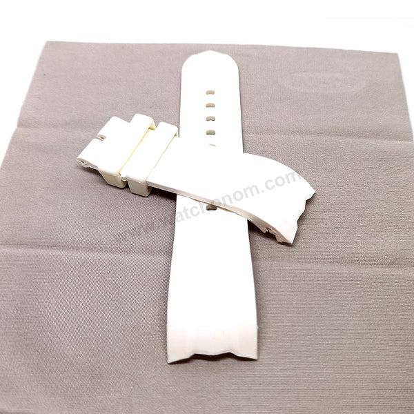 Fits/For Nautica NST 101 - N17593G , A17593G - 24mm White Rubber Silicone Curved End Replacement Watch Band Strap Belt
