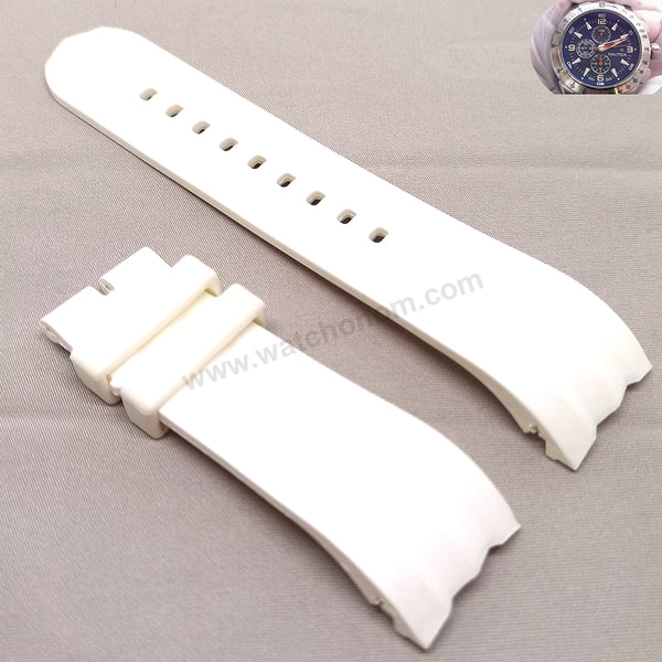 Fits/For Nautica NST 101 - N17593G , A17593G - 24mm White Rubber Silicone Curved End Replacement Watch Band Strap Belt