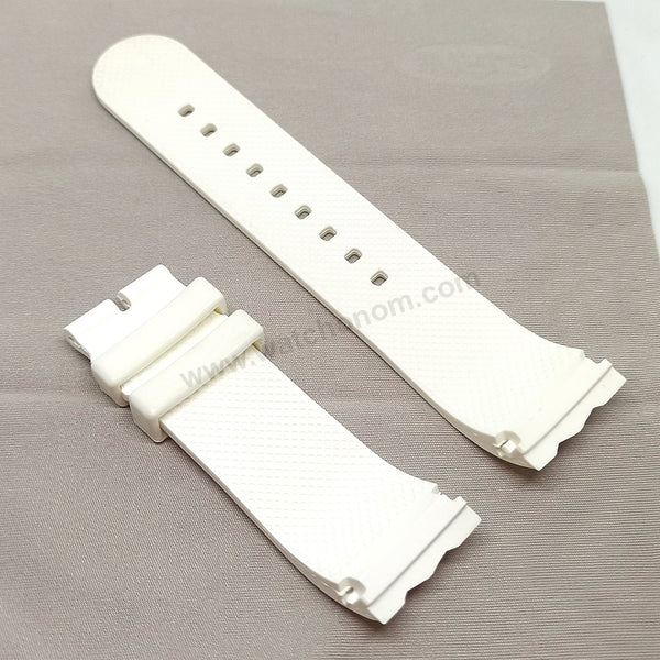 Fits/For Nautica NST 101 - N17593G , A17593G - 24mm White Rubber Silicone Curved End Replacement Watch Band Strap Belt