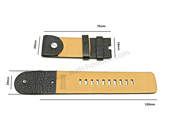 Fits/For Diesel DZ1227 - 24mm Black Genuine Leather Rivet Assembly Replacement Watch Strap Band Belt