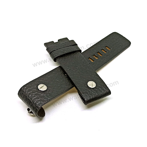 Fits/For Diesel DZ1227 - 24mm Black Genuine Leather Rivet Assembly Replacement Watch Strap Band Belt