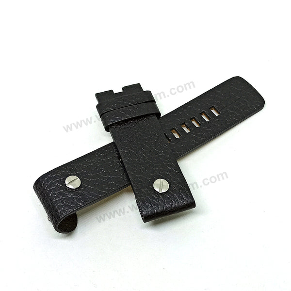 Fits/For Diesel DZ1227 - 24mm Black Genuine Leather Rivet Assembly Replacement Watch Strap Band Belt