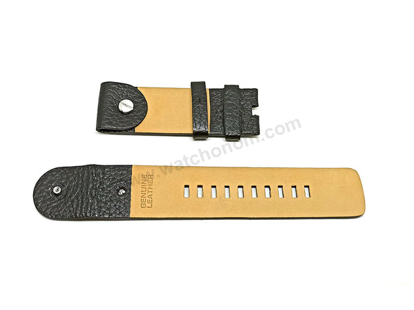 Fits/For Diesel DZ1227 - 24mm Black Genuine Leather Rivet Assembly Replacement Watch Strap Band Belt