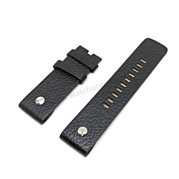 Fits/For Diesel DZ1227 - 24mm Black Genuine Leather Rivet Assembly Replacement Watch Strap Band Belt