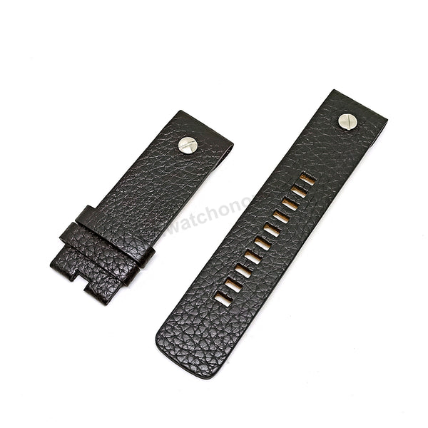 Fits/For Diesel DZ1227 - 24mm Black Genuine Leather Rivet Assembly Replacement Watch Strap Band Belt