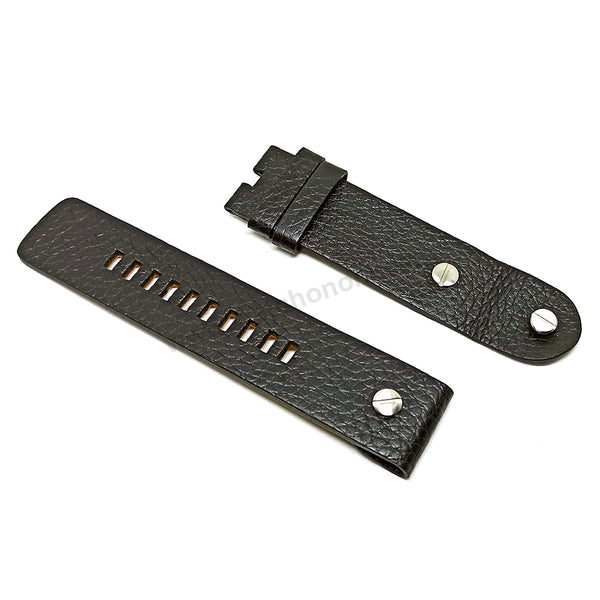 Fits/For Diesel DZ1227 - 24mm Black Genuine Leather Rivet Assembly Replacement Watch Strap Band Belt
