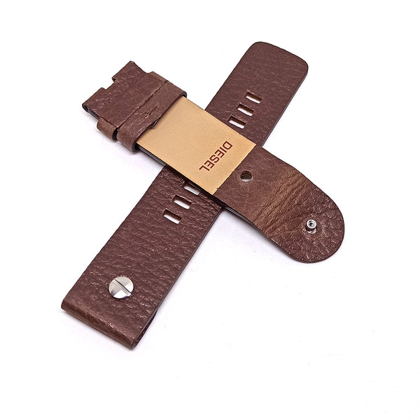 Fits/For Diesel DZ1225 - 24mm Brown Genuine Leather Rivet Replacement Watch Strap Band Belt