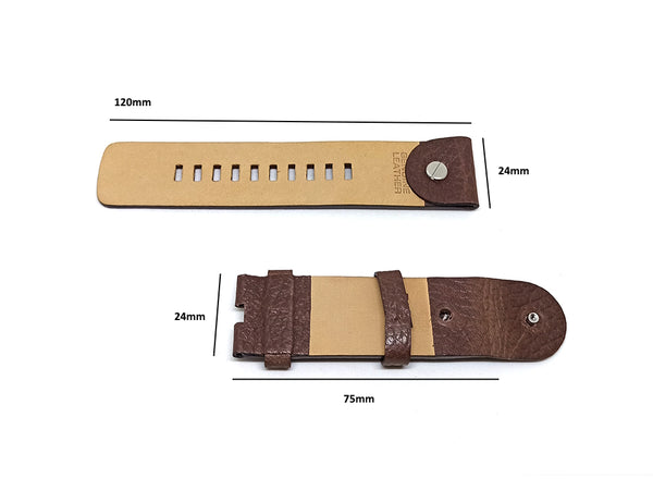 Fits/For Diesel DZ1225 - 24mm Brown Genuine Leather Rivet Replacement Watch Strap Band Belt