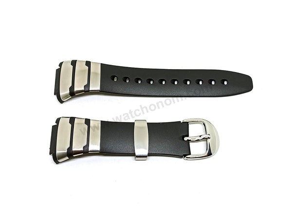 Casio E-Databank EDB-100CJ-1A - 18mm Black Rubber Replacement Watch Band Strap Belt NOS Authentic