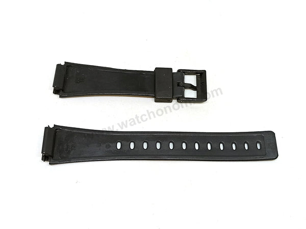 Fits/For Casio AE-21W , AE-22W Twin-Graph II - 18mm Blue Text on Black Rubber Replacement Watch Band / Strap Belt