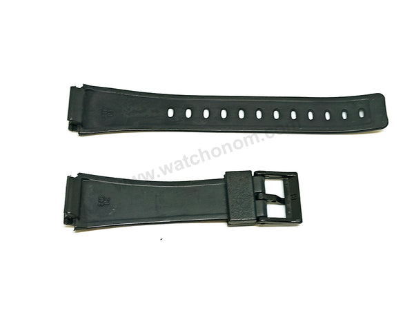 Fits/For Casio AE-21W , AE-22W Twin-Graph II - 18mm Red Text on Black Rubber Replacement Watch Band / Strap Belt