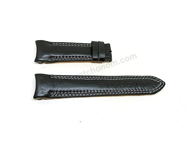 Fits/for Aviator AVW9169G155 , AVW9169G182 - 22mm Gray Stitched on Black Leather Replacement Curved End Replacement Watch Band / Strap