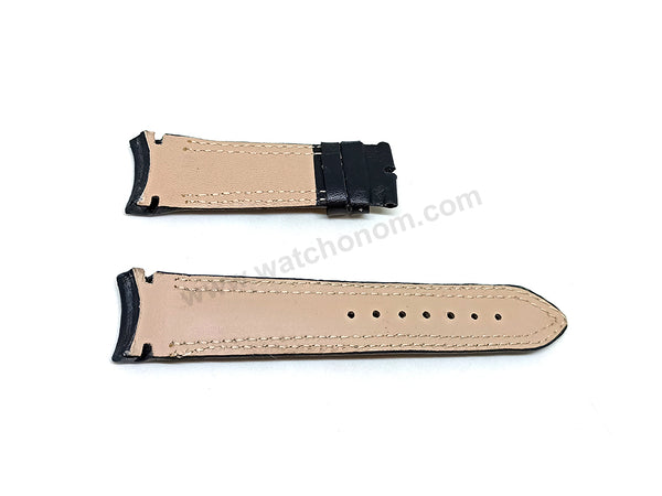 Fits/for Aviator AVW9169G155 , AVW9169G182 - 22mm Gray Stitched on Black Leather Replacement Curved End Replacement Watch Band / Strap