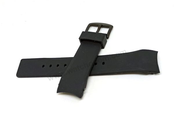 Fits/for Aviator AVW9169 , AVW9169G155 , AVW9169G182 - 22mm Black Soft Silicone Rubber Replacement Curved End Replacement Watch Band / Strap