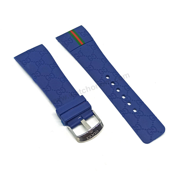 26mm Navy Blue Rubber Watch Band / Strap Compatible with Gucci YA114-2/071 i-gucci digital watch 114, 114-2, YA114207, 316L