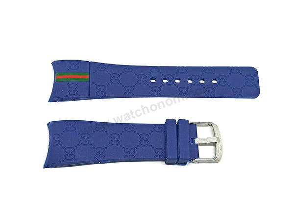 26mm Navy Blue Rubber Watch Band / Strap Compatible with Gucci YA114-2/071 i-gucci digital watch 114, 114-2, YA114207, 316L