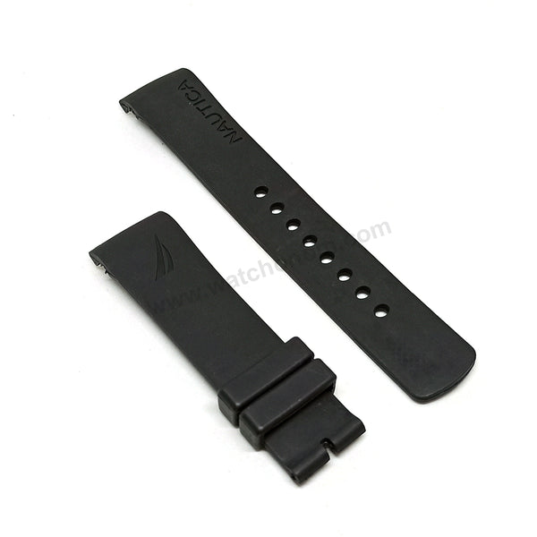 Compatible Fits/For Nautica N15614 , NAI3513G , NAI3514G , NAI3516G , NAI3517G- 22mm Black Rubber Silicone Replacement Watch Band Strap Belt