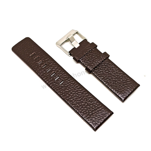 Fits/For Diesel DZ1467 , DZ1512 , DZ1661 Time 3 hands Franchise -46 - 24mm Dark Brown Genuine Leather Replacement Watch Strap Band Belt