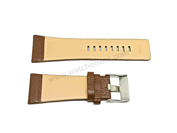Fits/For Diesel DZ1309 Time 3 hands - 30mm Brown Genuine Leather Replacement Watch Strap Band Belt