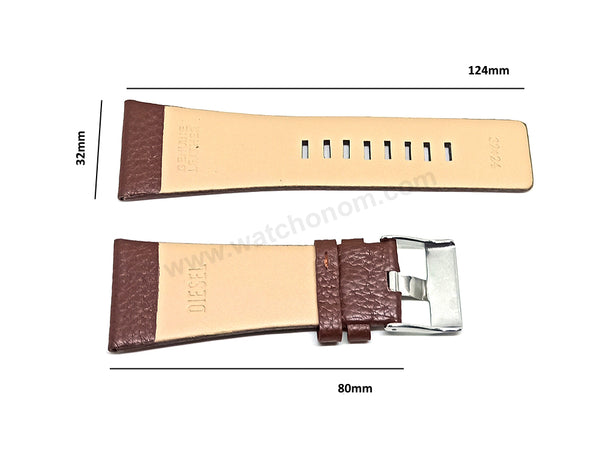 Fits/For Diesel DZ1542 , DZ1543 Time 3 hands Nix - 32mm Brown Genuine Leather Replacement Watch Strap Band Belt