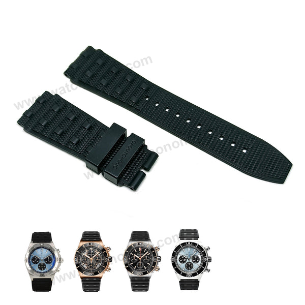 Fits/For Breitling Chronomat B01 PB0134 , RB0134 , RB1930 , UB0134 , UB0136 , I19320 - 22mm Black Rubber/Silicone 22-20 301S , 300S Rouleaux Replacement Watch Band Strap Belt