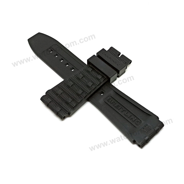 Fits/For Breitling Chronomat B01 - 22mm Black Rubber/Silicone 22-20 301S , 300S Rouleaux Replacement Watch Band Strap Belt