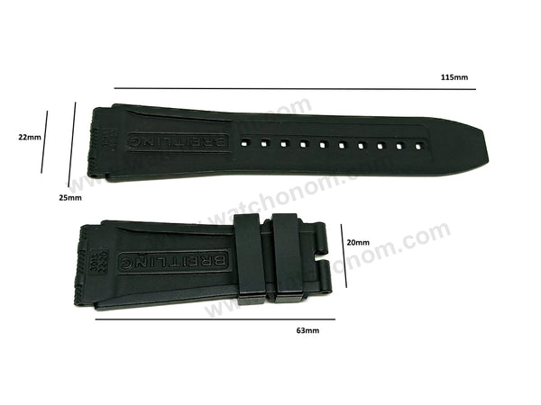 Fits/For Breitling Chronomat B01 - 22mm Black Rubber/Silicone 22-20 301S , 300S Rouleaux Replacement Watch Band Strap Belt Back Side