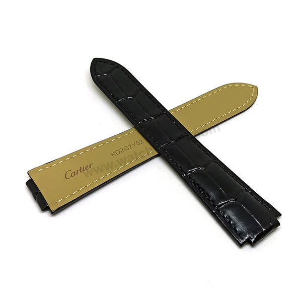 Fits/For Cartier Ballon Bleu - 22mm-14mm Black Genuine Leather Replacement Watch Strap Band