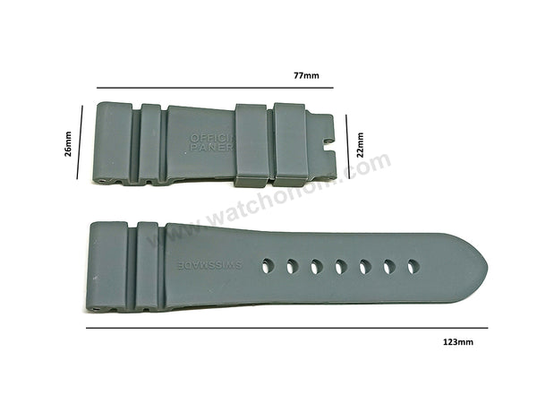 Fits/For Officine Panerai - Luminor Submersible Carbotech - 26mm Gray Soft Rubber Replacement Watch Band Strap