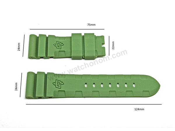 Fits/For Panerai Submersible PAM01595 - 24mm Sage Green Rubber Replacement Watch Band Strap