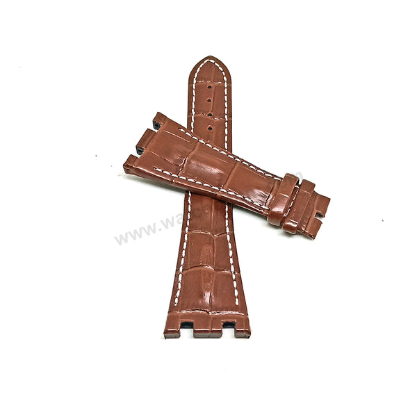 Fits Audemars Piguet Royal Oak Offshore 26170ST - 28mm Brown Leather with White Stitch Replacement Watch Band Strap for AP Deployant Buckle