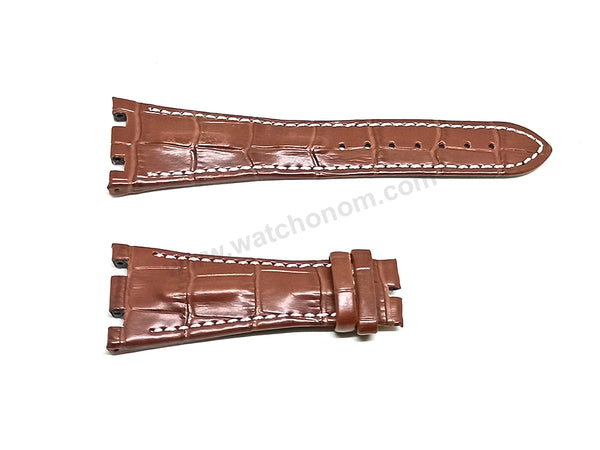 Fits Audemars Piguet Royal Oak Offshore 26170ST - 28mm Brown Leather with White Stitch Replacement Watch Band Strap for AP Deployant Buckle