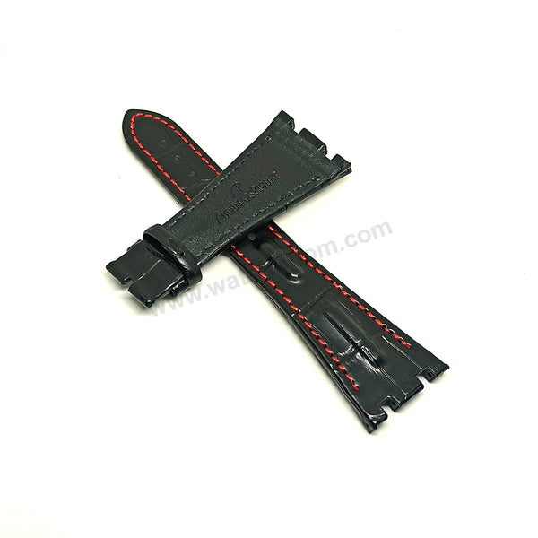 Fits Audemars Piguet Royal Oak Offshore - 28mm Black Leather with Red Stitch Replacement Watch Band Strap for AP Deployant Buckle