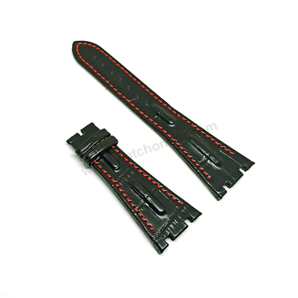 Fits Audemars Piguet Royal Oak Offshore - 28mm Black Leather with Red Stitch Replacement Watch Band Strap for AP Deployant Buckle