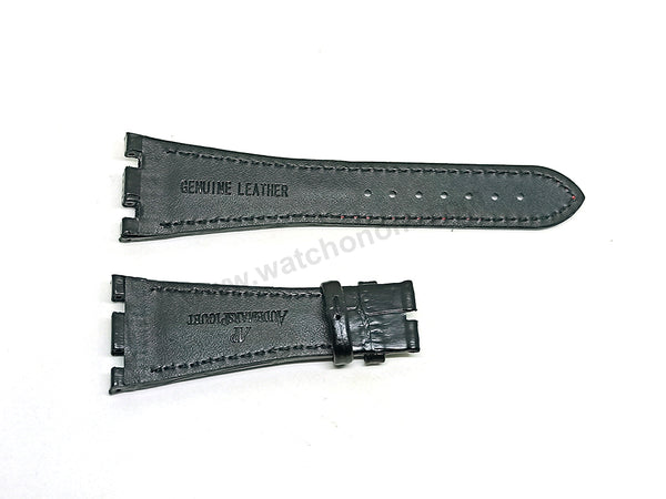 Fits Audemars Piguet Royal Oak Offshore - 28mm Black Leather with Red Stitch Replacement Watch Band Strap for AP Deployant Buckle