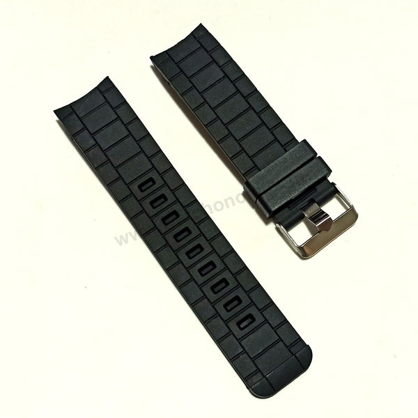 Fits/For Diesel DZ1437 Young Blood - 24mm Black Silicone Replacement Curved End Watch Strap Band Belt