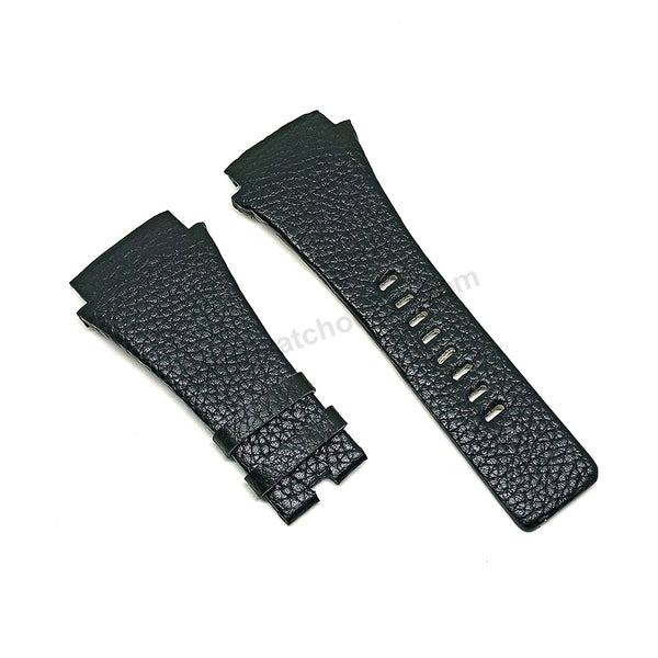 Fits/For Diesel DZ7153 , DZ7191 , DZ7192 - Black Genuine Leather Replacement Watch Strap Band Belt