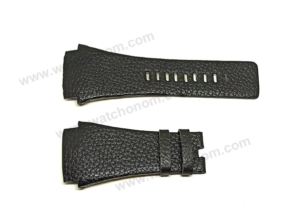 Fits/For Diesel DZ7153 , DZ7191 , DZ7192 - Black Genuine Leather Replacement Watch Strap Band Belt