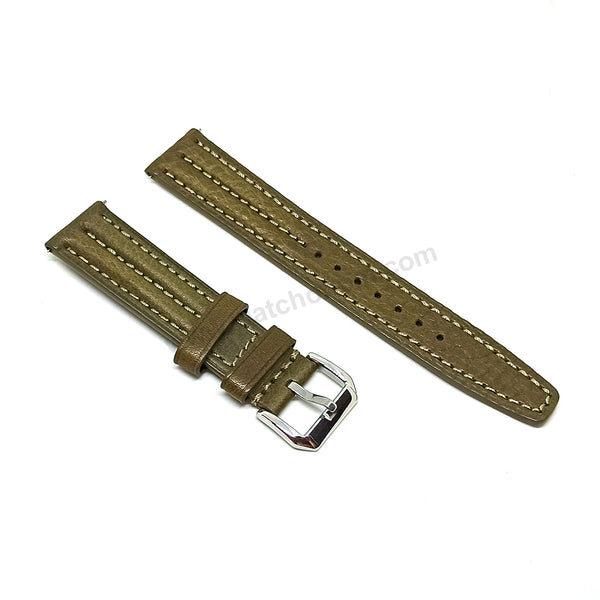 Fits/For Vintage Zenith Respirator X - Olive Green Padded Genuine Leather Replacement Watch Band Strap Belt