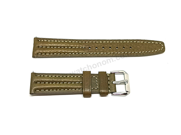 Fits/For Vintage Zenith Respirator X - Olive Green Padded Genuine Leather Replacement Watch Band Strap Belt