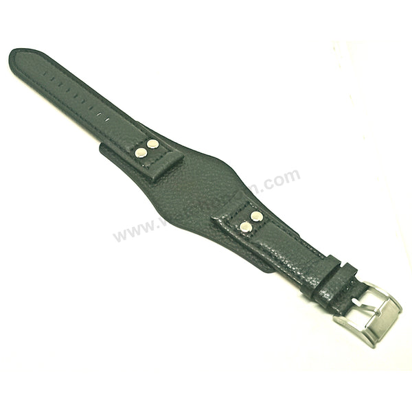 Fits/For Fossil CH2586 , JR1472 Coachman - 22mm Black Genuine Leather Replacement Bund/Cuff Watch Band Strap Belt