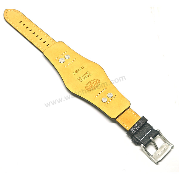 Fits/For Fossil CH2586 , JR1472 Coachman - 22mm Black Genuine Leather Replacement Bund/Cuff Watch Band Strap Belt