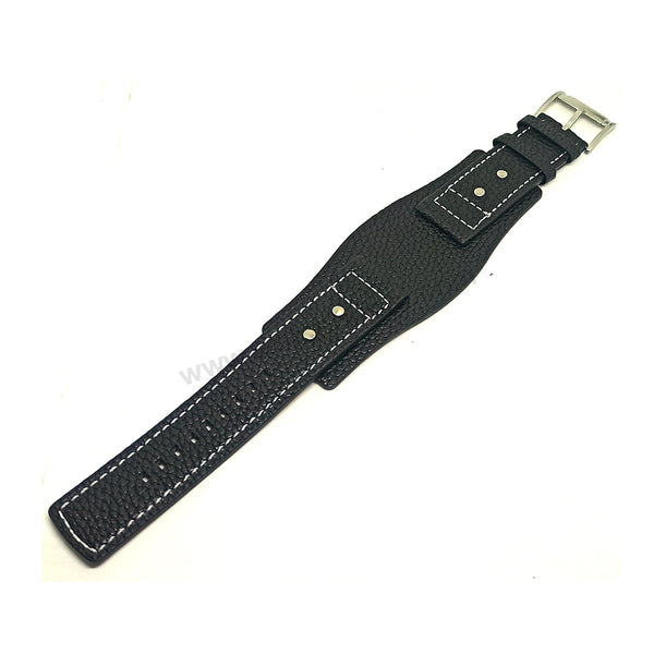 Fits/For Fossil JR9991 Johnny - 24mm Black Genuine Leather Replacement Bund/Cuff Watch Band Strap Belt