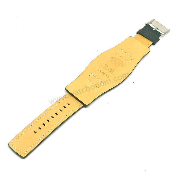 Fits/For Fossil JR9991 Johnny - 24mm Black Genuine Leather Replacement Bund/Cuff Watch Band Strap Belt