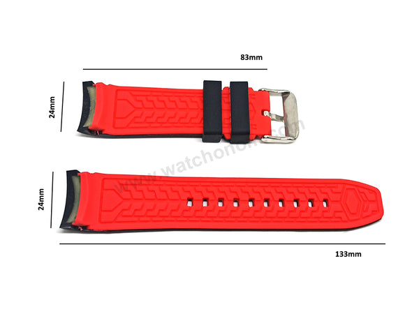 Fits/For Lorus RT323FX9 , RM387CX9 , VD53 - Red Line on Black Silicone Replacement Curved End Watch Band Strap Belt