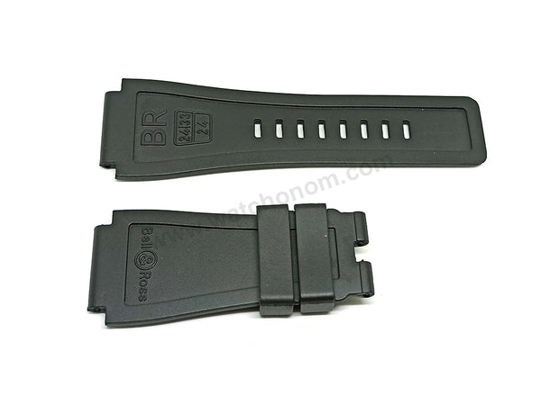 Fits/For Bell Ross BR 01 , BR 03 - 24mm Black Rubber Replacement Watch Band Strap Belt