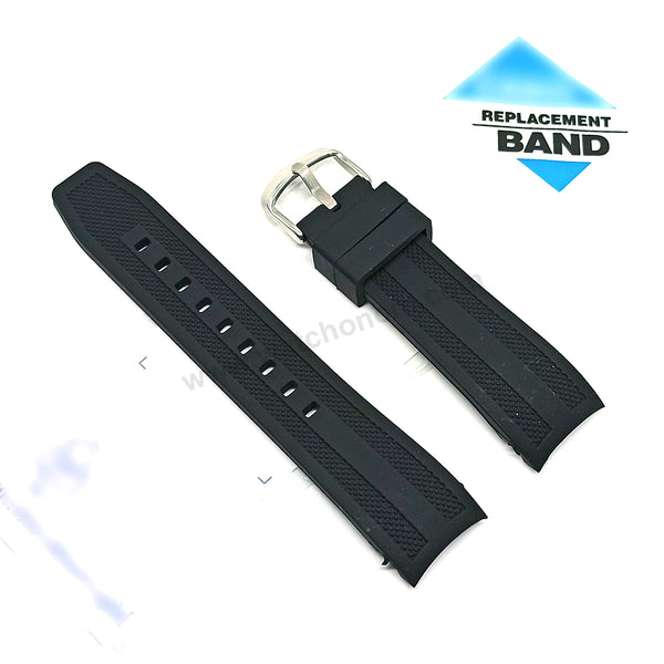Fits/For Casio AMW-704 , AMW-706 Fishing Gear - Black Rubber Replacement Watch Strap Band Belt