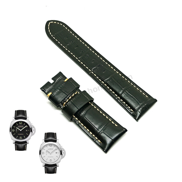 Fits/For Panerai Luminor Marina 44mm PAM03312 , PAM03314 - 24mm Black Genuine Leather Replacement Watch Band Strap