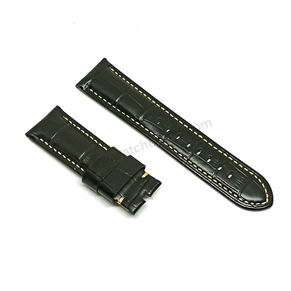 Fits/For Panerai Luminor Marina 44mm PAM03312 , PAM03314 - 24mm Black Genuine Leather Replacement Watch Band Strap